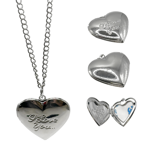 I Love You Necklace Locket Sublimation Blank - Silver