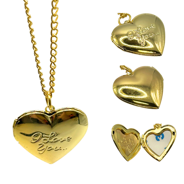 I Love You Necklace Locket Sublimation Blank - Gold