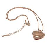 Diamanté Love Heart Outline Necklace Locket - Rose Gold