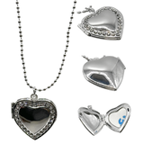 Diamanté Love Heart Outline Necklace Locket - Silver