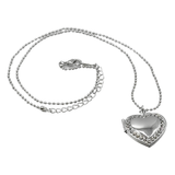 Diamanté Love Heart Outline Necklace Locket - Silver