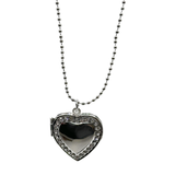 Diamanté Love Heart Outline Necklace Locket - Silver