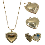 Diamanté Love Heart Outline Necklace Locket - Gold