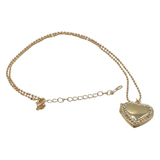 Diamanté Love Heart Outline Necklace Locket - Gold