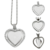 Spinning Silver Diamanté Heart Necklace (Double Sided) Sublimation Blank