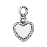 Pandora Style Dangling Heart Charm (Silver Diamanté) Sublimation Blank