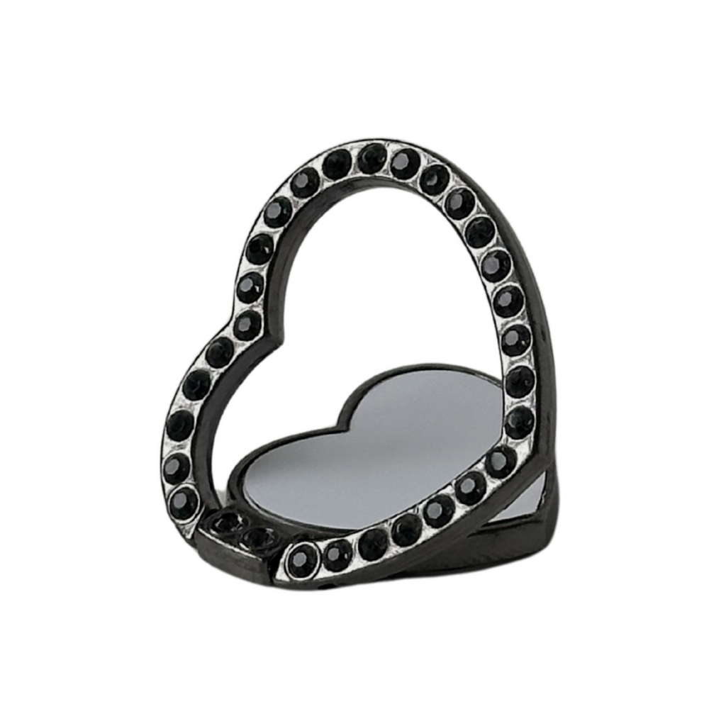 Black Diamanté Heart Shape Metal Phone Grip