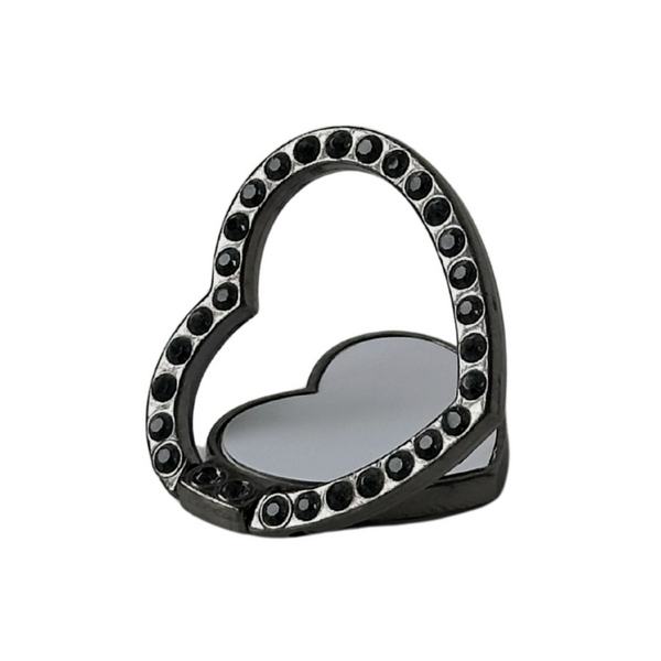 Black Diamanté Heart Shape Metal Phone Grip