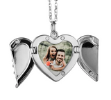 Angel Wings Heart Shaped Locket Necklace - Silver