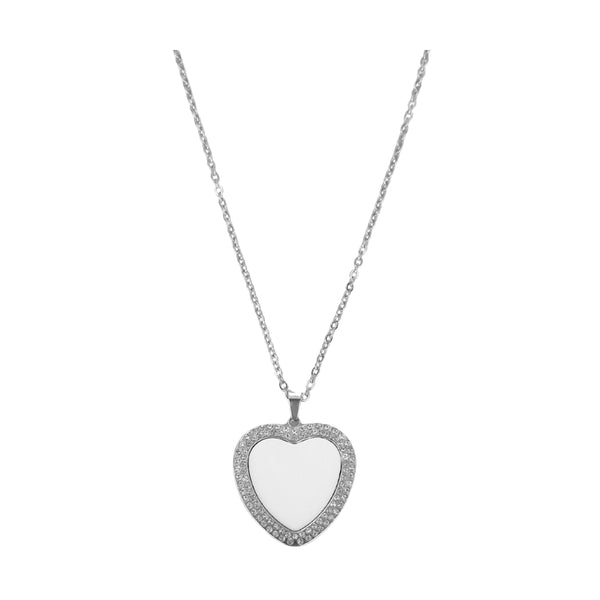 Double Diamanté Heart Necklace - Silver