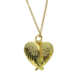 Diamanté Angel Wings Heart Shaped Locket Necklace - Gold