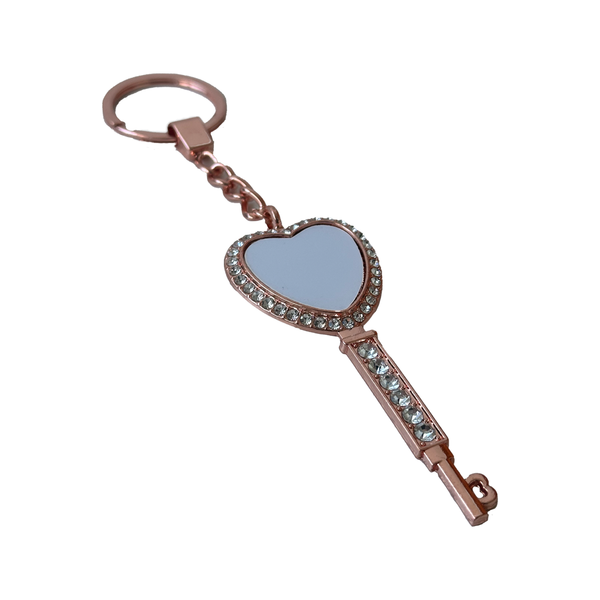 Diamanté Heart Key Keyring - Rose Gold