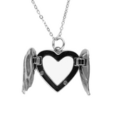 Diamanté Angel Wings Heart Shaped Locket Necklace - Silver