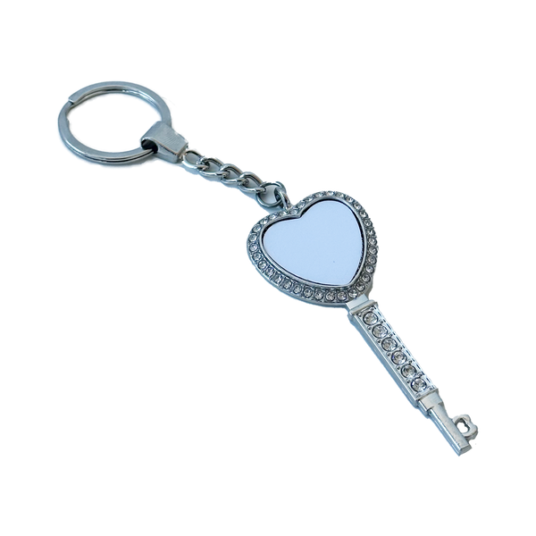 Diamanté Heart Key Keyring - Silver