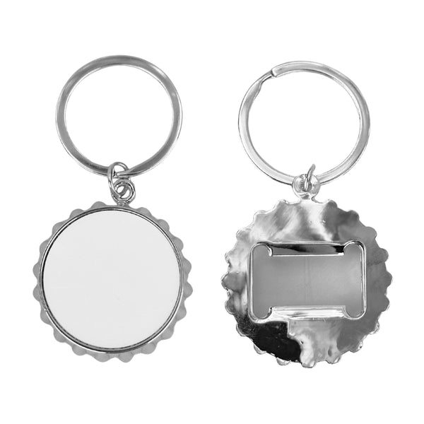 Bottle Cap Shaped Bottle Opener Keyring - Silver
