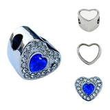 Pandora Style Birthstone Heart Charm (Silver Diamanté) Sublimation Blank