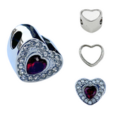 Pandora Style Birthstone Heart Charm (Silver Diamanté) Sublimation Blank