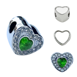 Birthstone Silver Diamanté Heart Pandora Style Charm - Multi Colours / Months