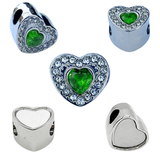 Birthstone Silver Diamanté Heart Pandora Style Charm - Multi Colours / Months