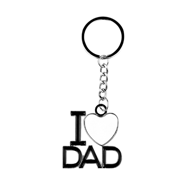 I Love Dad Heart Metal Keyring - Silver & Black