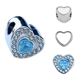 Pandora Style Birthstone Heart Charm (Silver Diamanté) Sublimation Blank