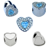 Pandora Style Birthstone Heart Charm (Silver Diamanté) Sublimation Blank