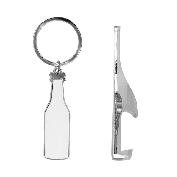 Mini Bottle-Shaped Bottle Opener Keyring - Silver