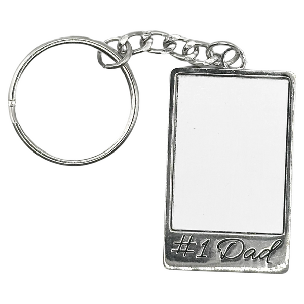 Number 1 Dad Father's Day Silver Rectangle Keyring