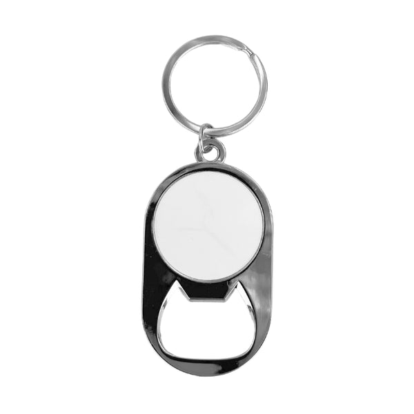 Oval-Shaped Bottle Opener Keyring - Silver