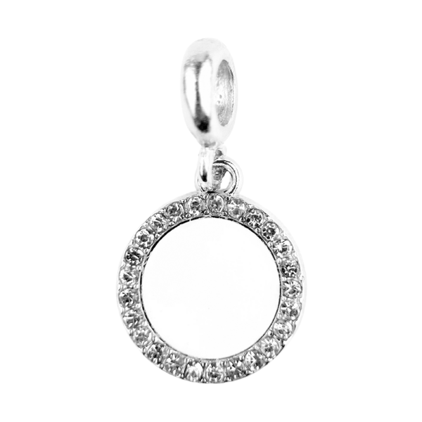 Pandora Style Dangling Circle Charm (Silver Diamanté) Sublimation Blank
