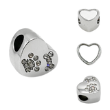 Pandora Style Pet Dog Heart Charm (Silver Diamanté) Sublimation Blank