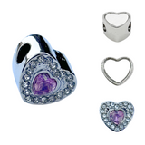 Pandora Style Birthstone Heart Charm (Silver Diamanté) Sublimation Blank