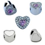 Pandora Style Birthstone Heart Charm (Silver Diamanté) Sublimation Blank