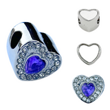 Pandora Style Birthstone Heart Charm (Silver Diamanté) Sublimation Blank