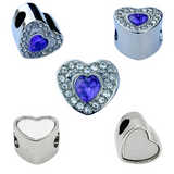 Pandora Style Birthstone Heart Charm (Silver Diamanté) Sublimation Blank