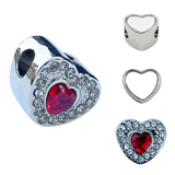 Pandora Style Birthstone Heart Charm (Silver Diamanté) Sublimation Blank