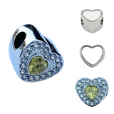 Pandora Style Birthstone Heart Charm (Silver Diamanté) Sublimation Blank