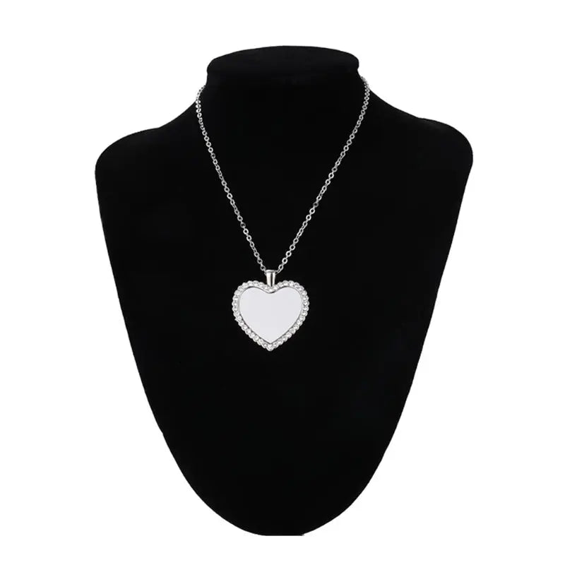 Necklace Sublimation Heart Necklace with Diamonds Silver
