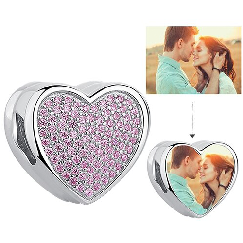 Pandora Style Heart Charm (Pink Diamanté) Sublimation Blank Sublizon