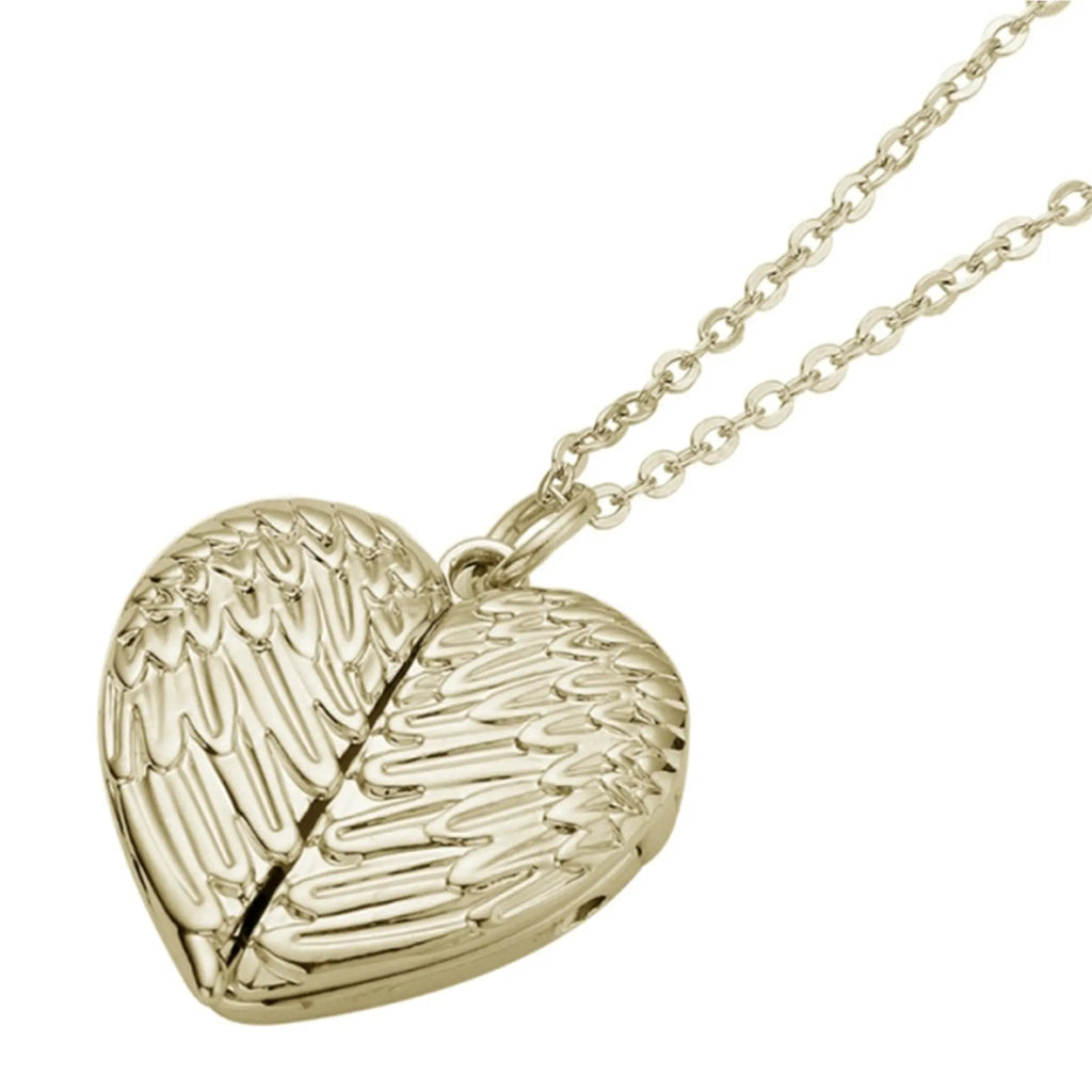 Angel Wings Heart Shaped Locket Necklace - Gold Sublizon